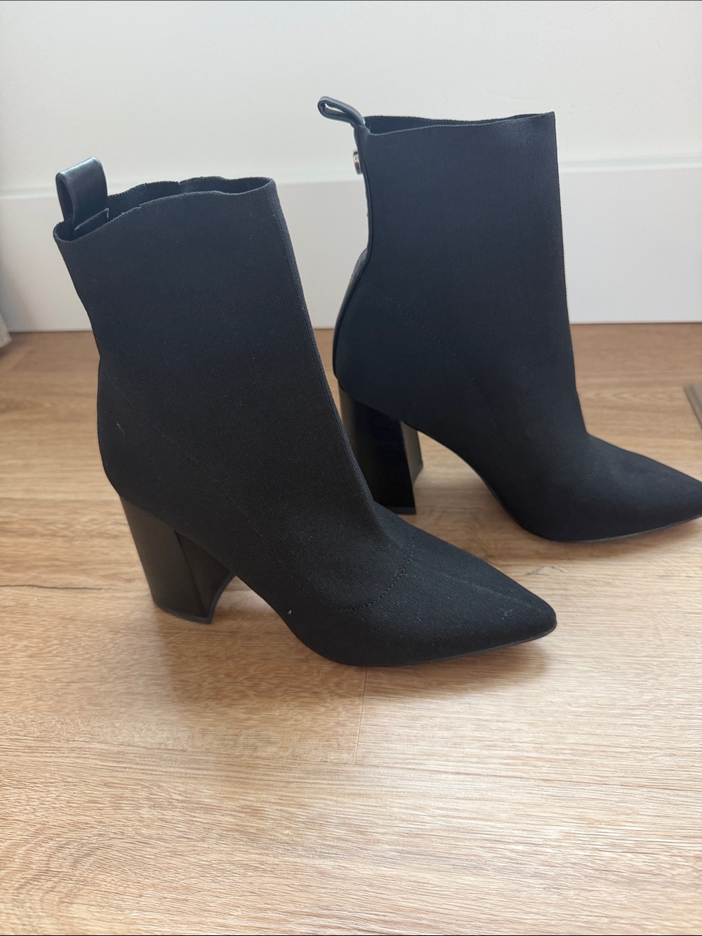 Steve Madden Black Pointed Toe Sock Ankle Boots